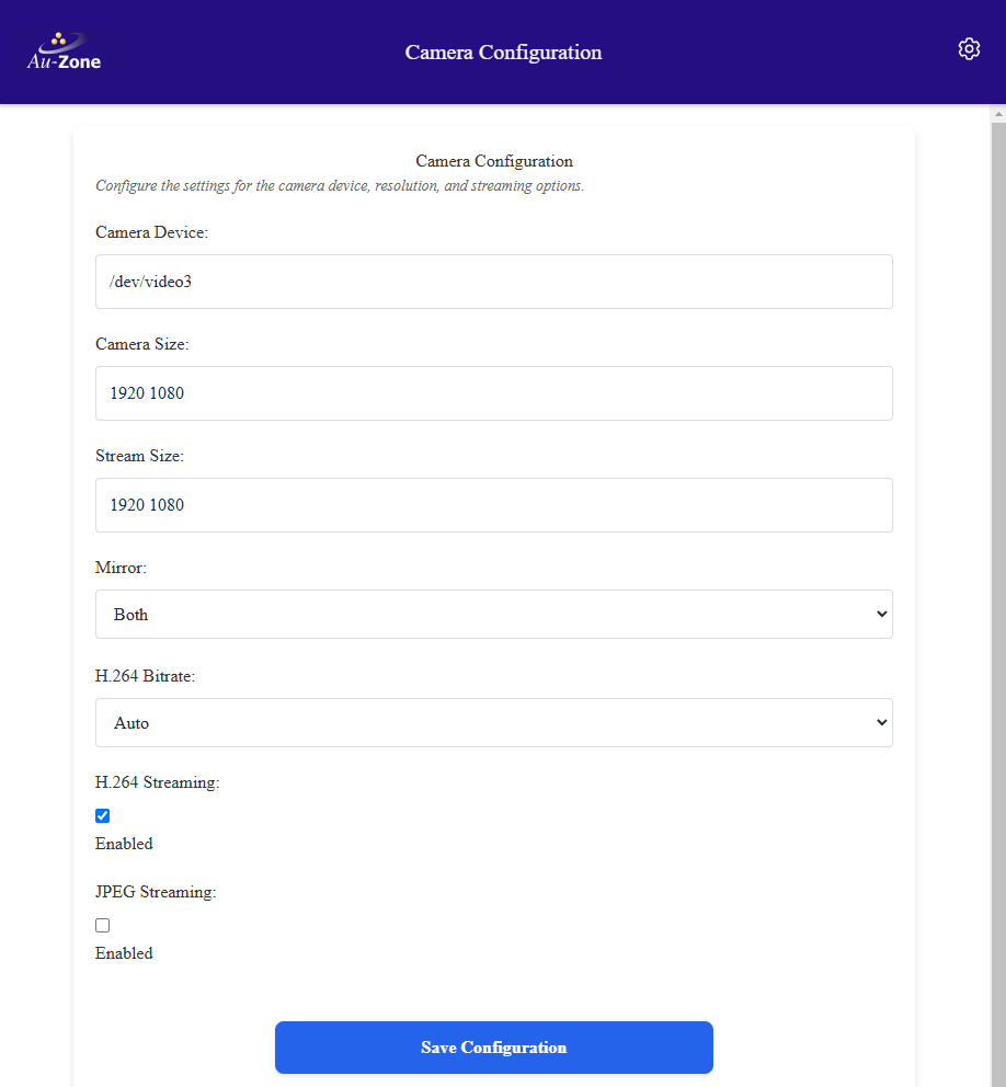 Camera Settings page