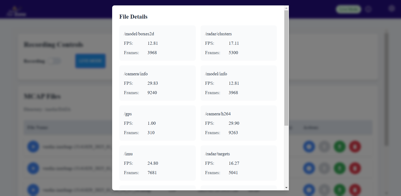 MCAP file details