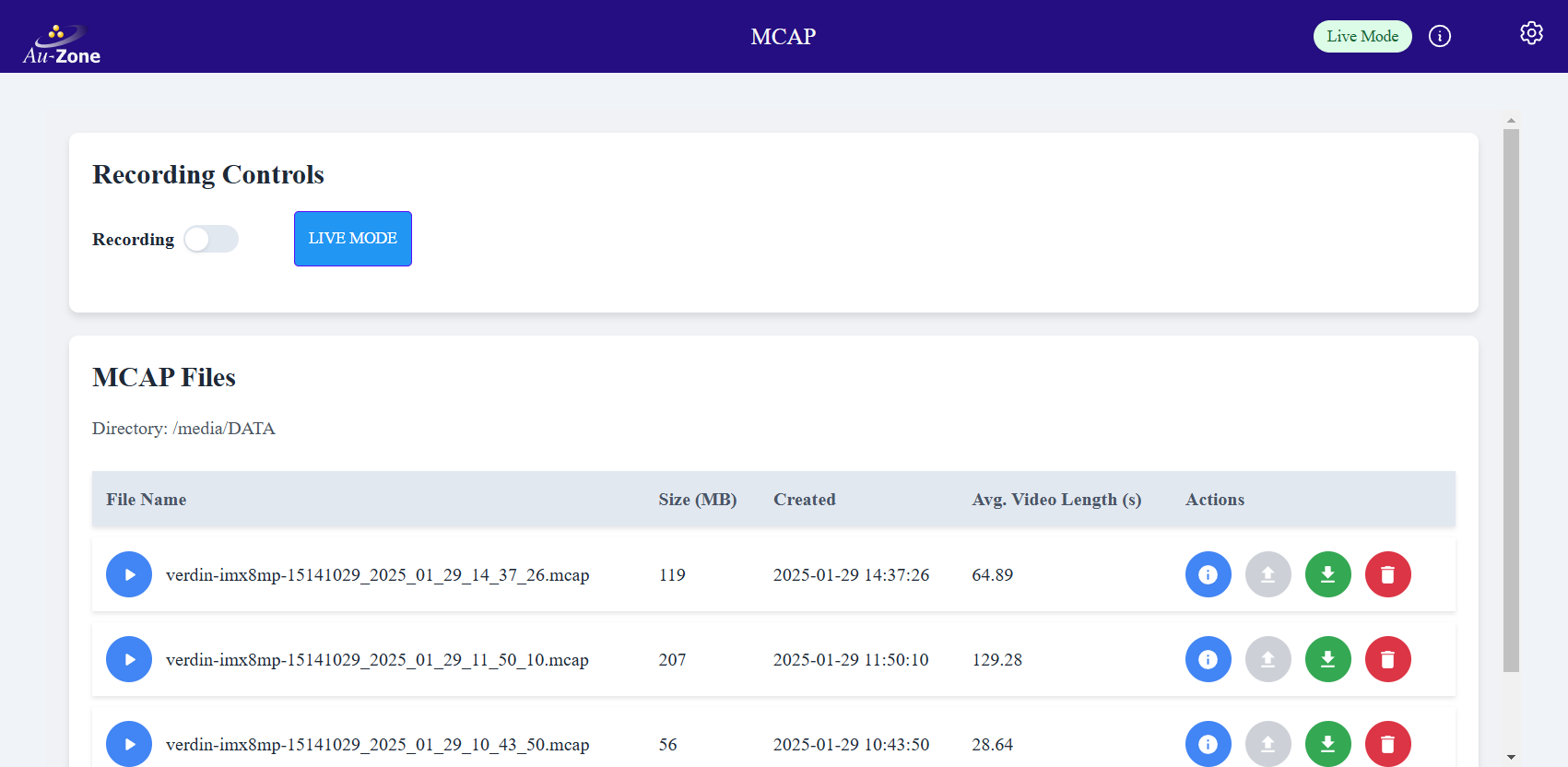 MCAP recorder interface